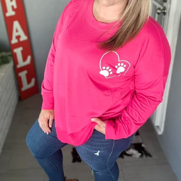 NEW LuLaRoe Hannah Dog Paw Print Heart Pink White Pullover Long Sleeve Shirt NWT - Picture 4 of 4